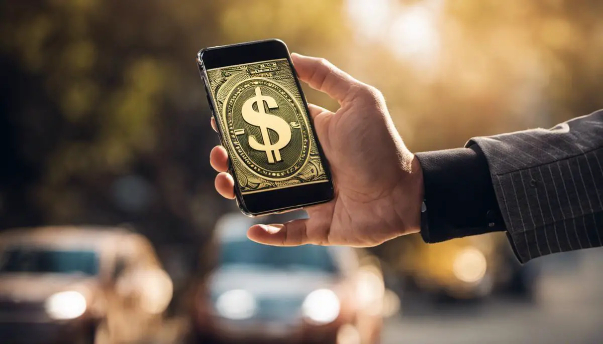 Image depicting a person holding a mobile phone with a dollar sign on the screen, representing the concept of finding value in a cell phone plan.