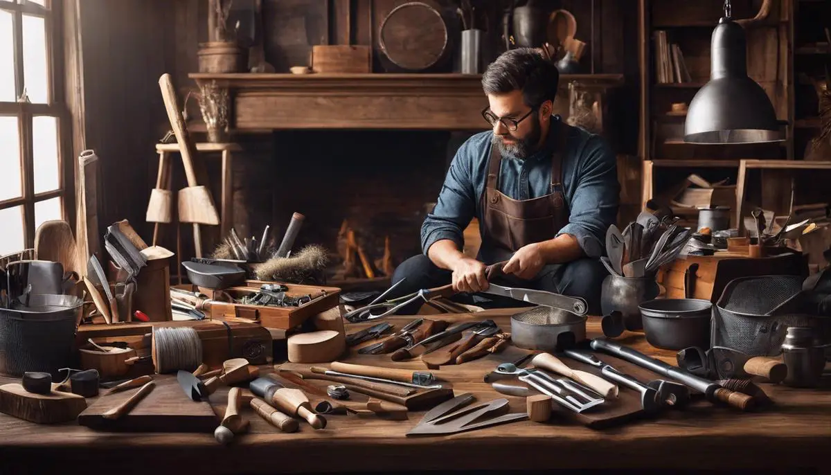 A person holding various tools and materials, representing the financial acumen in a DIY journey.