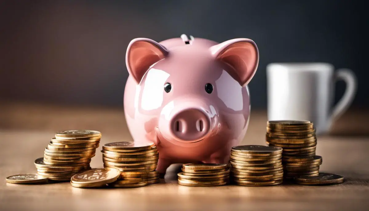 Image of a piggy bank with coins, symbolizing household savings.