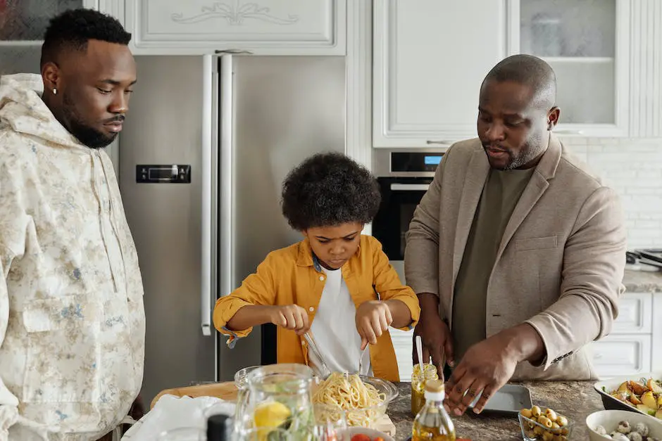 A picture of a family preparing meals together in the kitchen